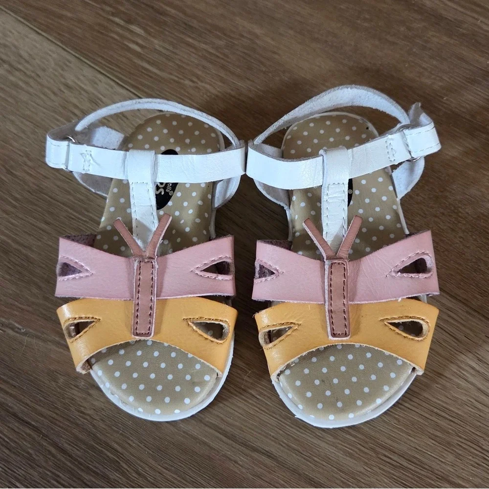 Dr. Scholl's Run Toddler Girls Leather Butterfly Sandals Pink Yellow‎ White